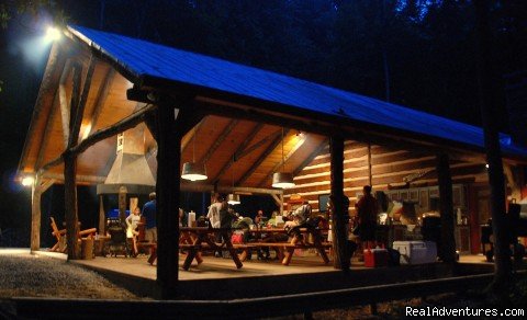 Group Pavilion with bandstand, firepit and kitchen | Creekside luxury log cabins in the Smokies | Image #5/17 | 