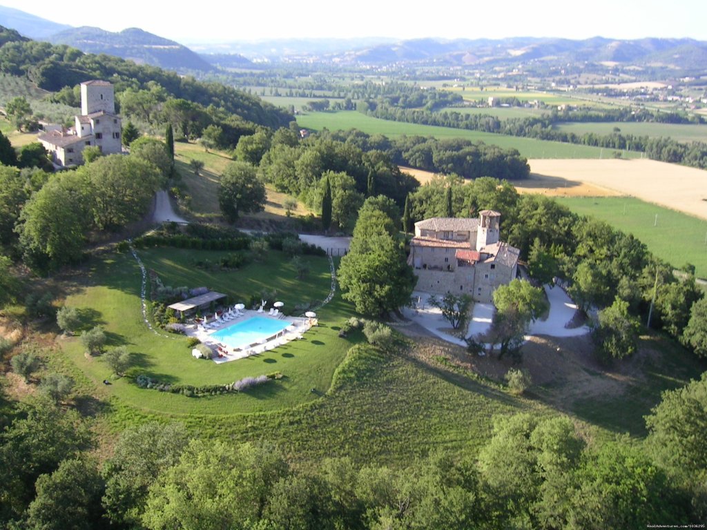 Aerial view of the Villas:the castle (main house) &the Tower | A luxurious Castle Built in the Middle Ages | Image #2/26 | 