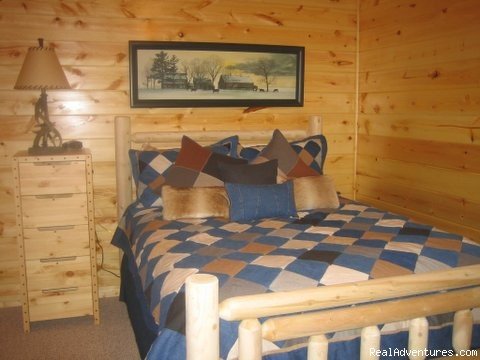 Cowboy room with queen log bed. | Luxury Cabin, FREE Night, Firepit, Mtn Views, NEW | Image #5/18 | 