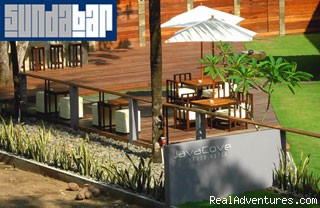 Surf Batukaras West Java - Indo's friendliest surf: Beachfront bar and cafe at JavaCove Beach Hotel