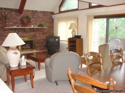 Living room with fireplace | Charming Chalet with HUGE Deck | Image #3/21 | 