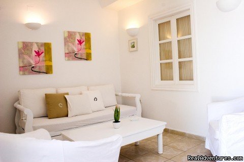 Living room of the Two Bedroom Suite | Romantic Luxury Getaway in Mykonos | Image #14/22 | 
