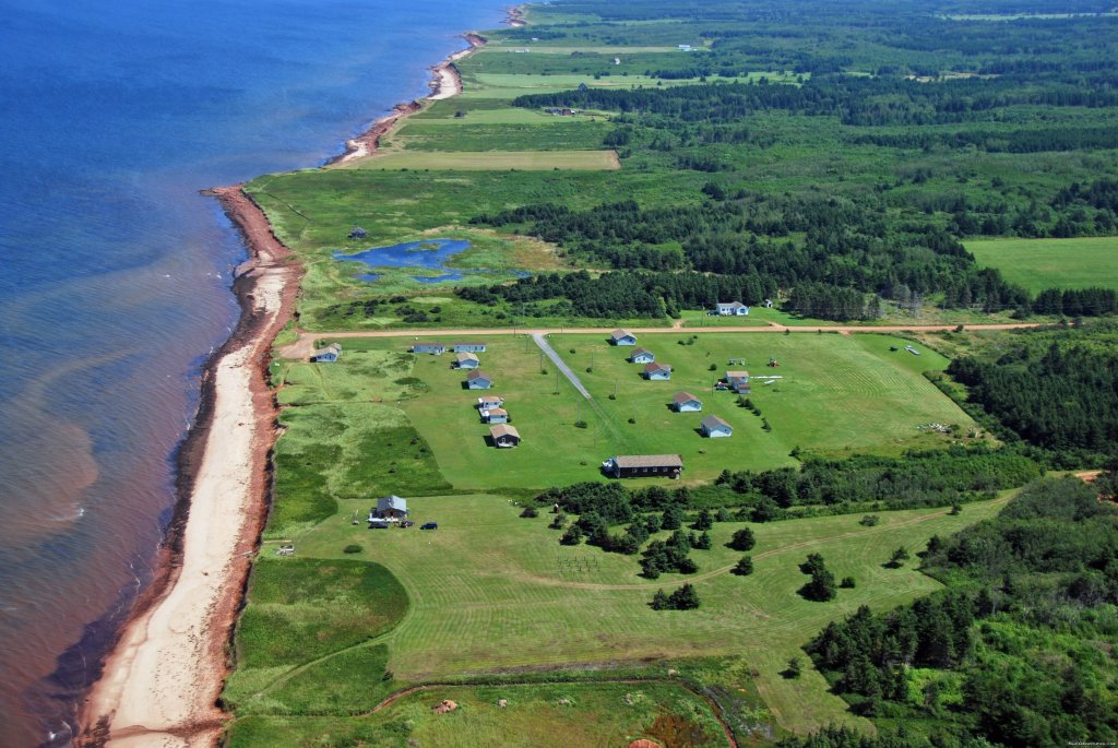 Ariel View - to the East | Warren's Beachfront Cottages | Goose River, Prince Edward Island  | Vacation Rentals | Image #1/23 | 
