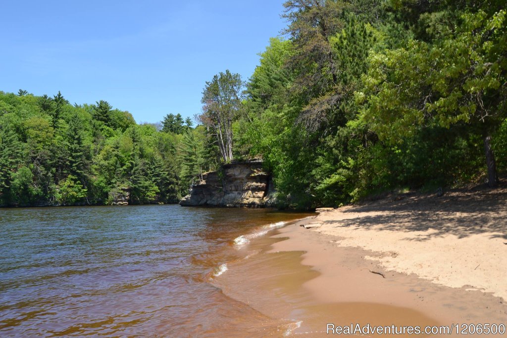 Beach on Wisconsin River - 3/4 mile hike | Wooded Log Cabins at Birchcliff Resort | Image #7/8 | 
