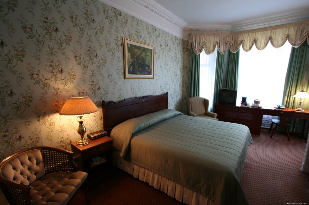King bed room with front view | Old Quebec elegant small hotel | Quebec, Quebec  | Hotels & Resorts | Image #1/6 | 