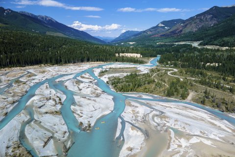Aerial Shot Of The Kicking Horse River