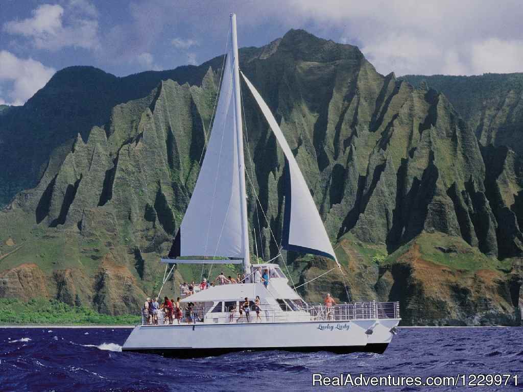 On the Lucky Lady Catamaran off the Na Pali Coast Kauai | Kauai Sea Tours Na Pali Coast Adventures | Image #4/11 | 