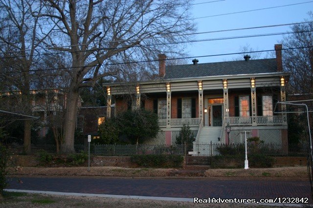 Corners Mansion Inn, Lit Pierced Columns in Front | Corners Mansion Inn  A Romantic Getaway | Vicksburg, Mississippi  | Bed & Breakfasts | Image #1/19 | 