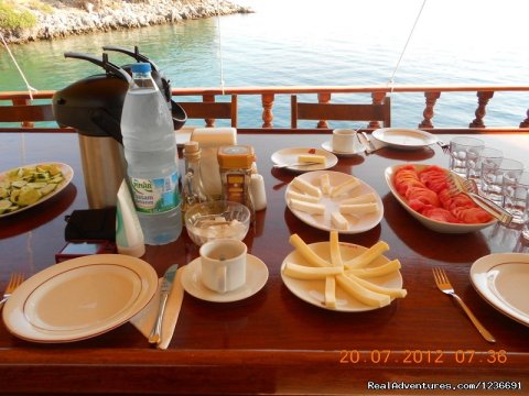 Breakfast on gulet boat.