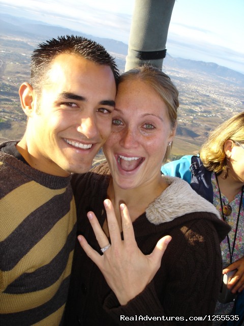 A Grape Escape Hot Air Balloon Adventure Newly engaged happy couple