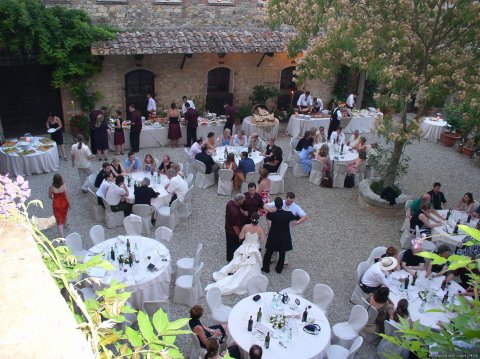 A wedding celebration in the courtyard