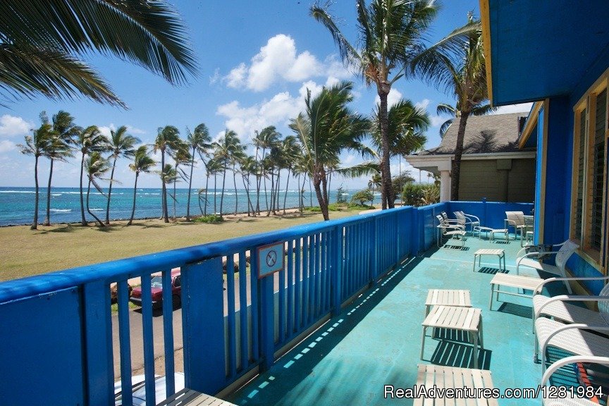Our deck view along the shore of the Coconut Coast of Kauai | Kauai Beach House Hostel | Image #2/5 | 
