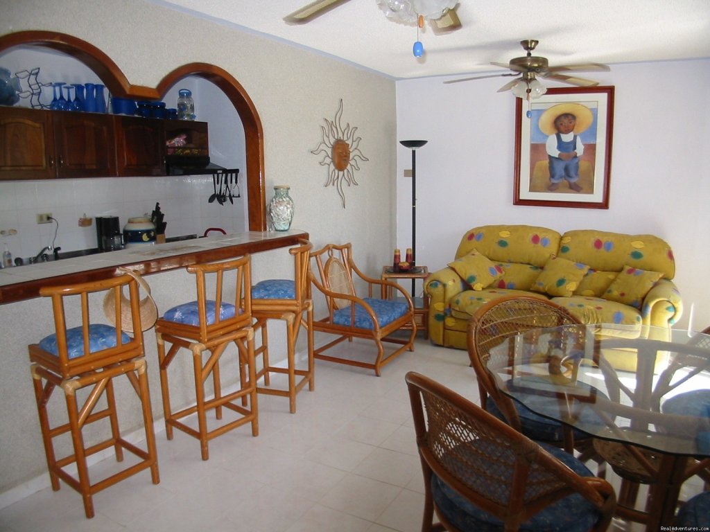 Living Room | Cancun Area - Ocean Front, Pool Side Condo Rental | Image #3/3 | 
