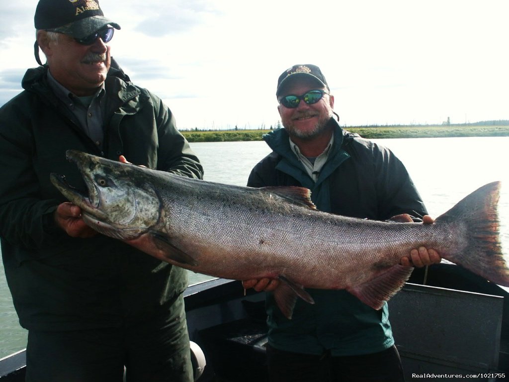 Larry Czonka and Smokie Joe hold a nice king | Alaska Fishing Adventures at Krog's Kamp | Image #5/12 | 