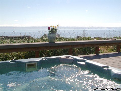 Hot tub and large deck over looking Dungeness Bay | 3 Crabs Beach House - Private Beach & Hot Tub | Image #2/9 | 