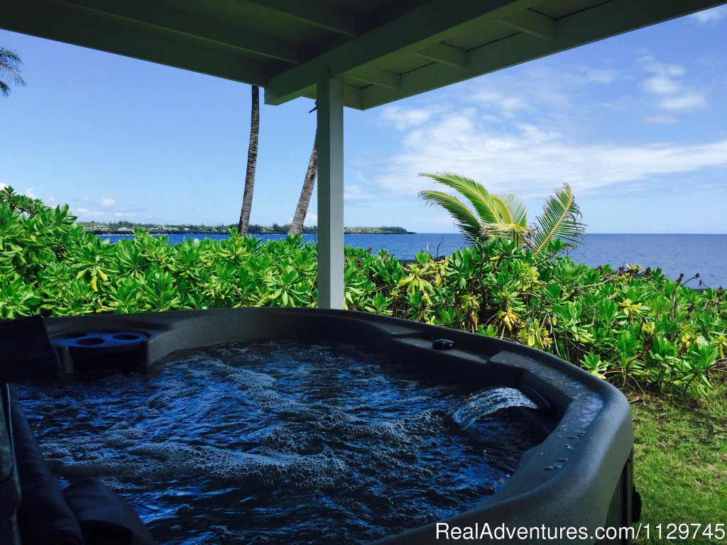 Hot tub on the lanai with magnificent ocean view | Big Island Hawaii Vacation Homes at a Great Price | Image #22/26 | 