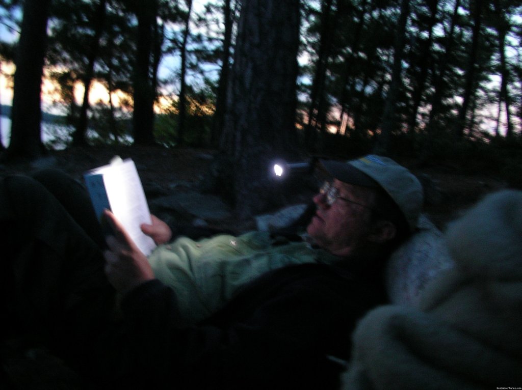 Night time reading on Agnes Lake | Ontario/Quetico Park canoe trip | Image #10/11 | 