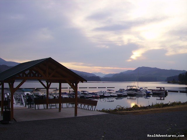 Covered siting area by the lake | Edgewater RV Resort and Marina at Foster Lake | Image #2/15 | 