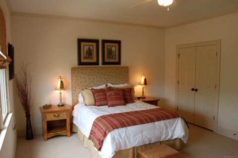 Queen Room upstairs with reading area next to bath | Image #13/15 | Mountain Vista Home Rental in Big Canoe Resort