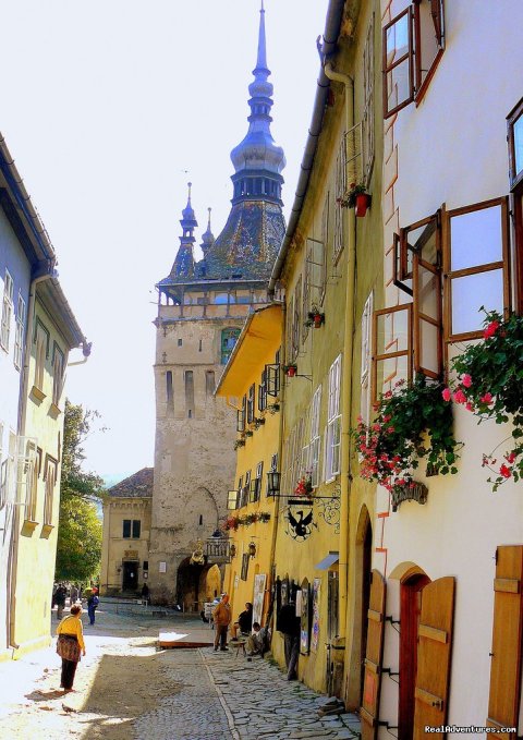 Clock Tower in Sighisoara, view from inside the citadel