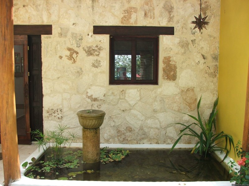 Front Pond & Fountain | Romantic Tropical Getaway,Casa Estrella de Bacalar | Image #6/18 | 