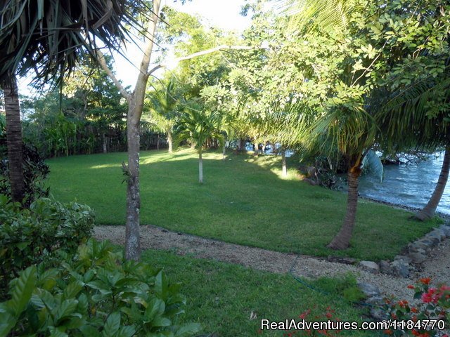 Landscaping and lawn on Laguna side. | Romantic Tropical Getaway,Casa Estrella de Bacalar | Image #18/18 | 
