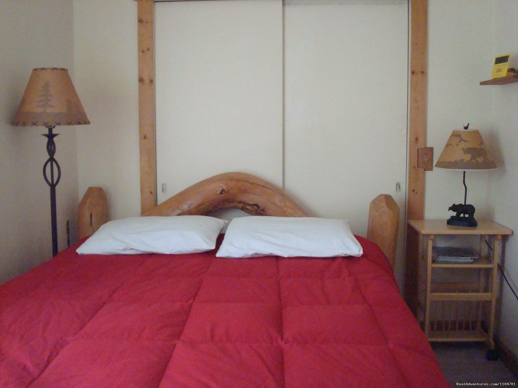 Second Bedroom: Queen Size Log Bed | Mt Evans Cabin, Hot Springs & Historic Town | Image #5/24 | 