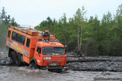 Kamaz vehicle is crossing Studennaya river | Kamchatka - hot land at the cold sea. | Image #12/24 | 