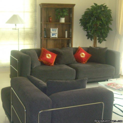 Living room | Corner 1-bed apartment sea/Marina view in Dubai | Image #7/14 | 