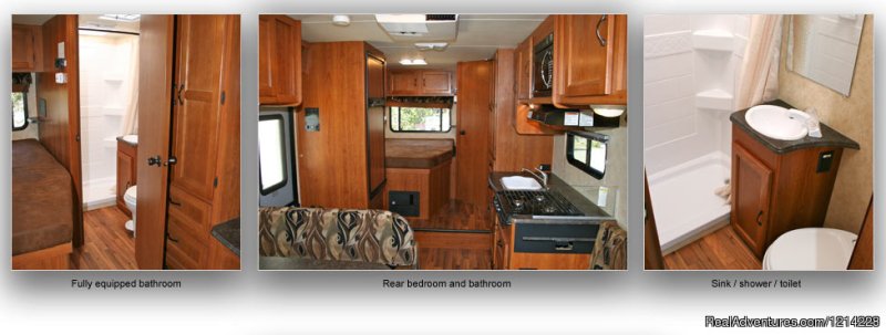 Motorhome Interior View: Fully Equipped Bathrooms and Beds | Alaska RV Rentals | Anchorage Motorhome Rentals | Image #12/25 | 