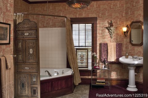 Robt. Louis Stevenson's bathroom with Jacuzzi | Image #12/23 | Cliff Cottage B&B Luxury Suites/Historic Cottages