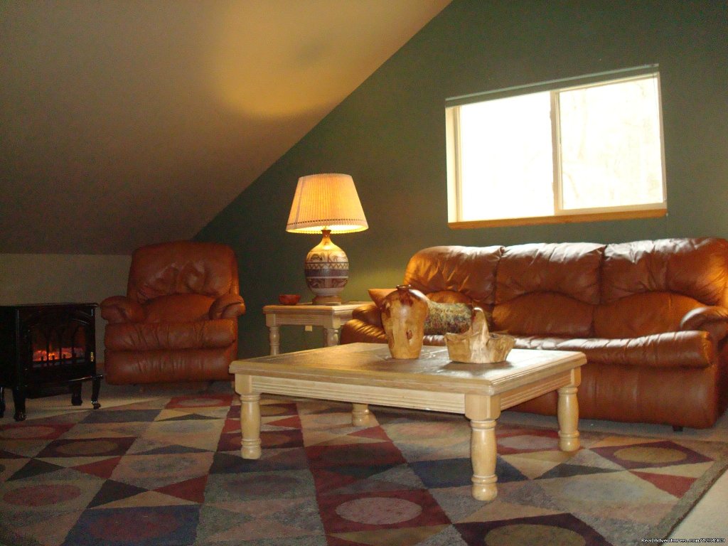 Cozy Loft is furnished with a leather pull-out couch | Pikes Peak Retreat In Pikes National Forest | Image #8/26 | 