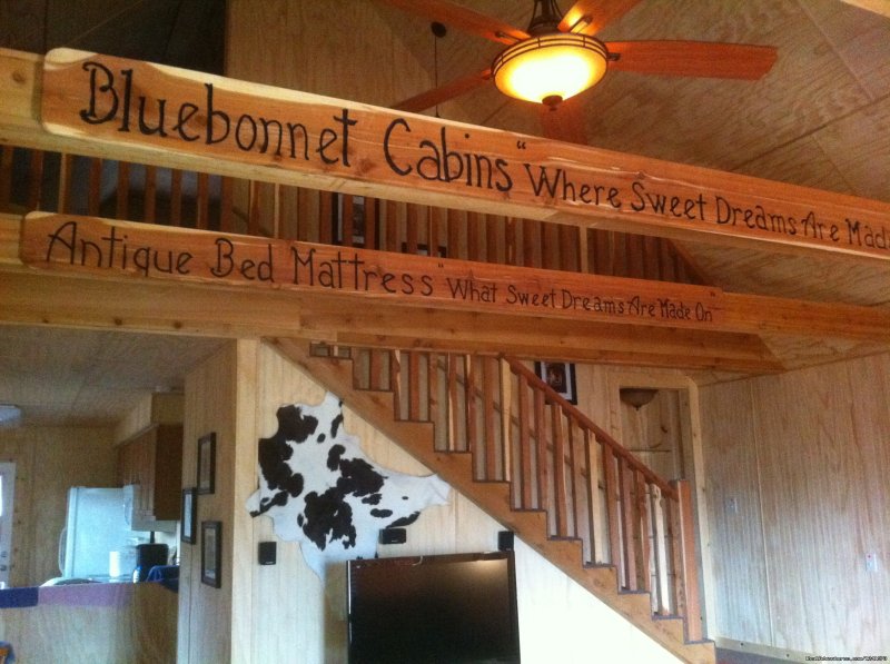 Bluebonnet Cabin great room | Romantic Getaway at Bluebonnet Cabin | New Ulm, Texas  | Bed & Breakfasts | Image #1/1 | 