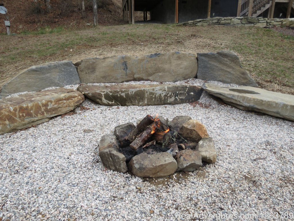 Large Boulder Fire Pit Overlooking Creek | Luxury Cabin on Beautiful Mt Stream $199/nightly | Image #20/20 | 