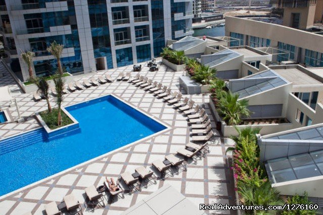 Balcony/pool View | Luxury 1BR for rent, 5 minutes from the beach (Dub | Image #5/19 | 