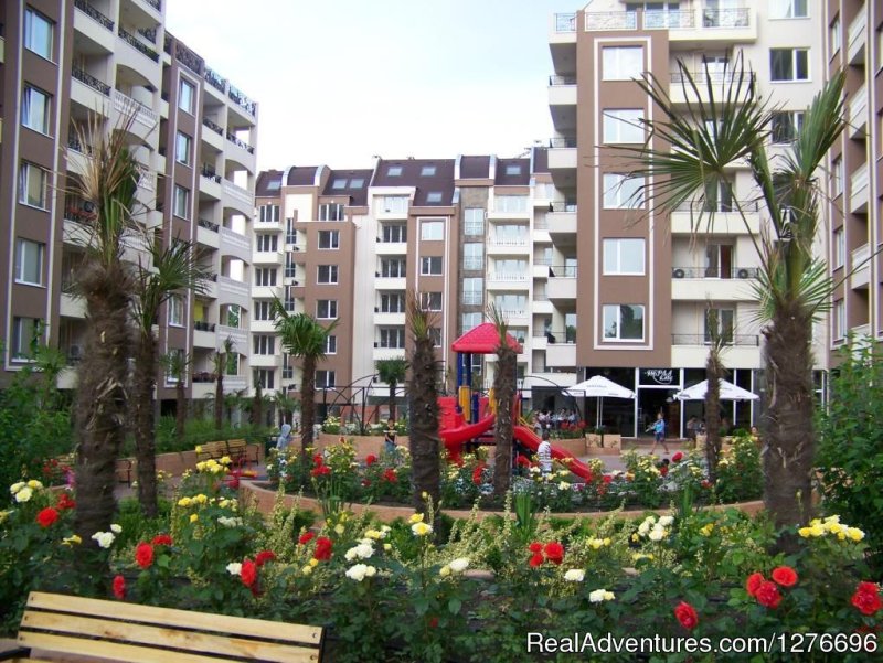The courtyard and garden | Burgas Apartment in gated community/ walk to beach | Image #3/3 | 