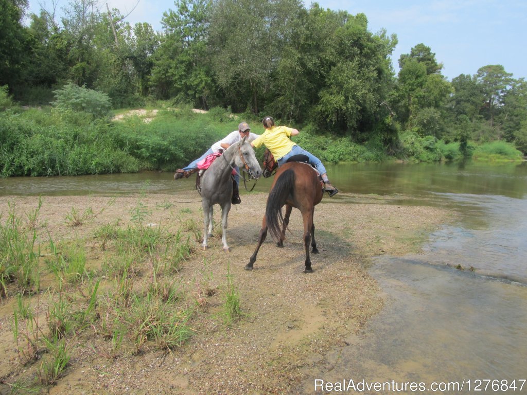 Trying to hug a friend on horseback is not easy. | Horseback riding/lessons on beautiful Spring Creek | Image #9/24 | 