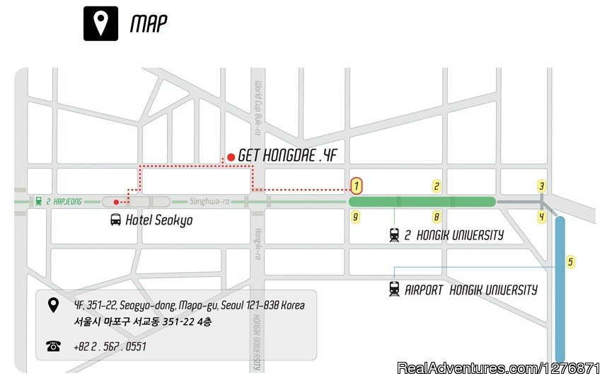 Map | BnB Guesthouse GET Hongdae, Seoul | Image #16/17 | 