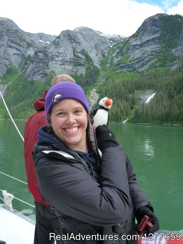 Muffing the puffin always enjoys meeting new people. | Sound Sailing- Crewed Sailboat Charters in Alaska | Image #9/21 | 