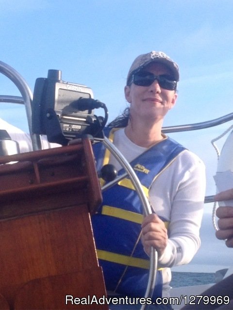 Leanne at the helm | Sail Channel Islands | Image #12/22 | 