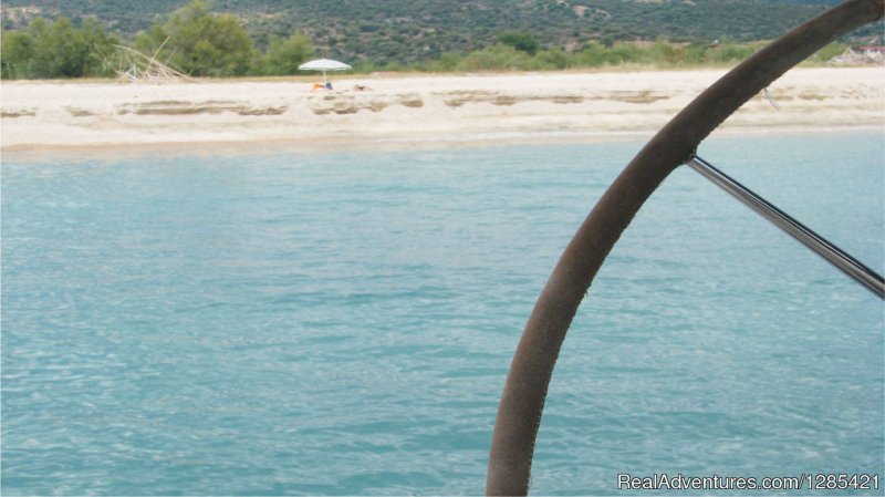 Halkidiki beach from sailing yacht | Halkidiki sailing boat day trips & tours | Neos Marmaras, Greece | Sailing | Image #1/5 | 