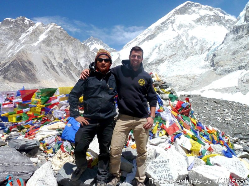 Our Guide Laximan & Chris are standing at Everest Base Camp | Everest Base Camp Trekking | Image #4/9 | 