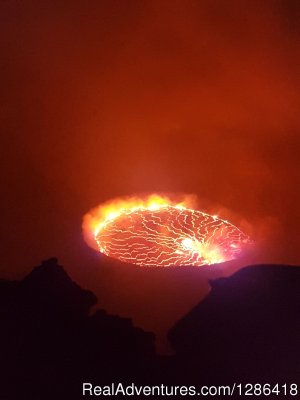 Hiking mount Nyiragongo active volcano