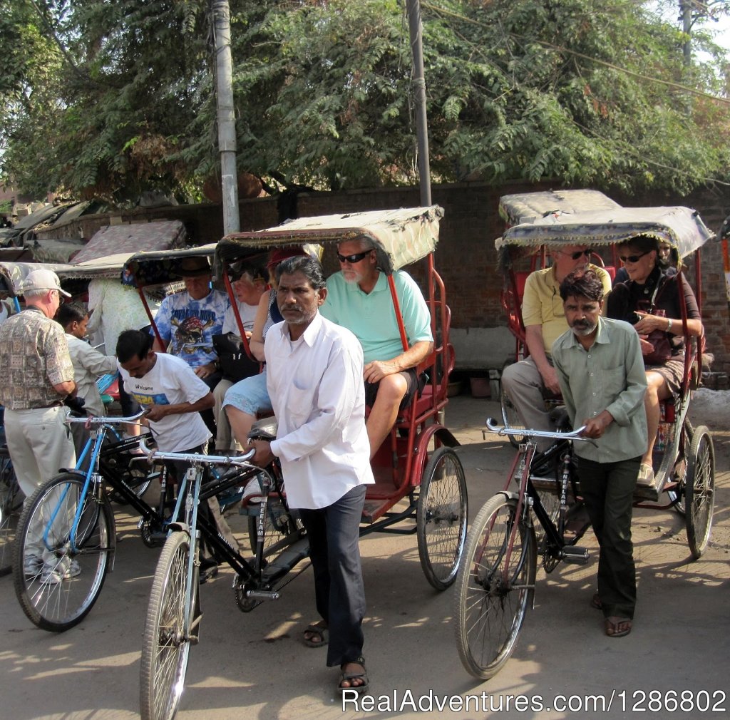 Tourists Enjoying The Ride | Old Delhi Bazaar Tour With Tricycle Rickshaw | Image #3/5 | 
